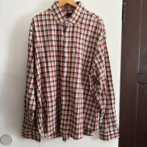 CIGAR COUTURE | Burgundy and Yellow Soft Collared Cotton Plaid Shirt  | 3XL